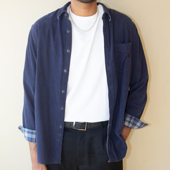 Club Room Mens XL Slim Fit Blue Corduroy Flannel - Picture 4 of 7